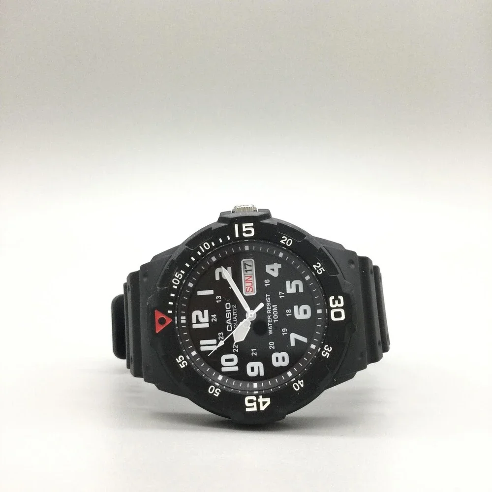 Casio MRW-200H Mens Watch 44mm Black Dial Day Date Diver 100M Resin Strap